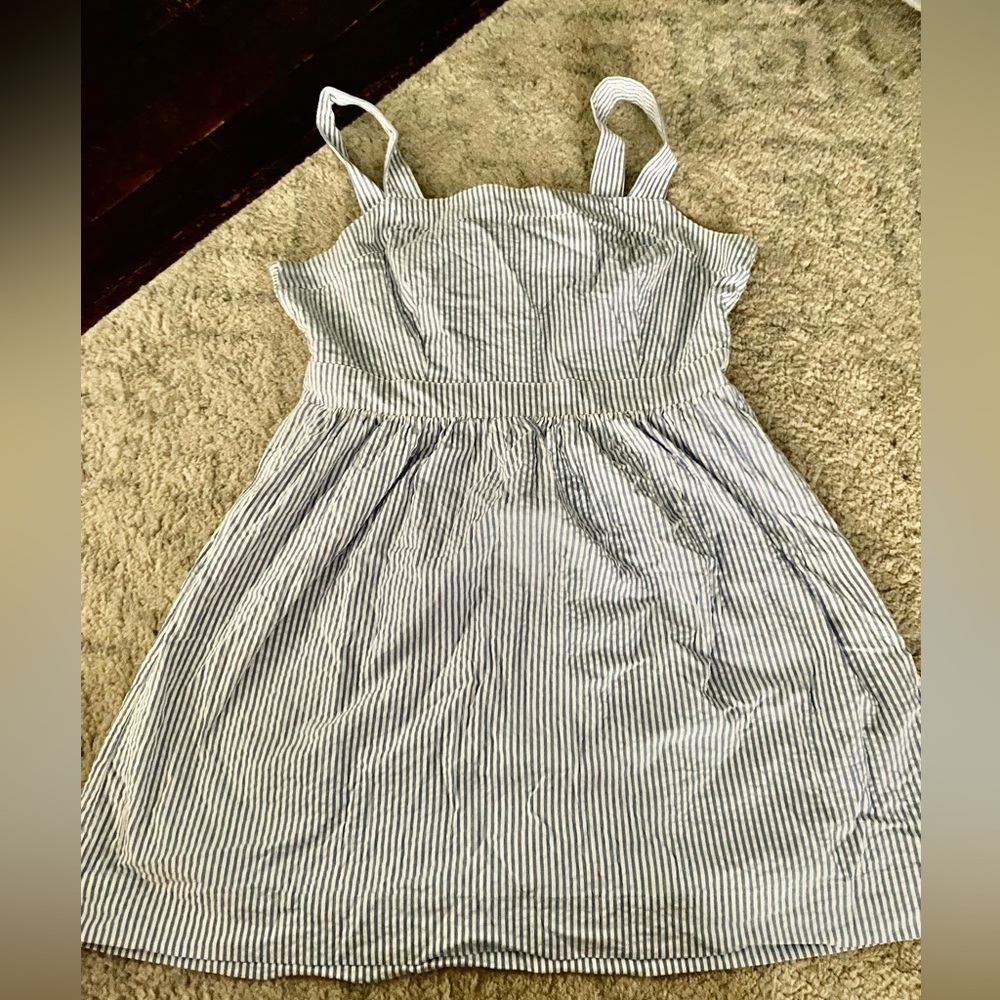 J. Crew Blue pinstripe dress with open back